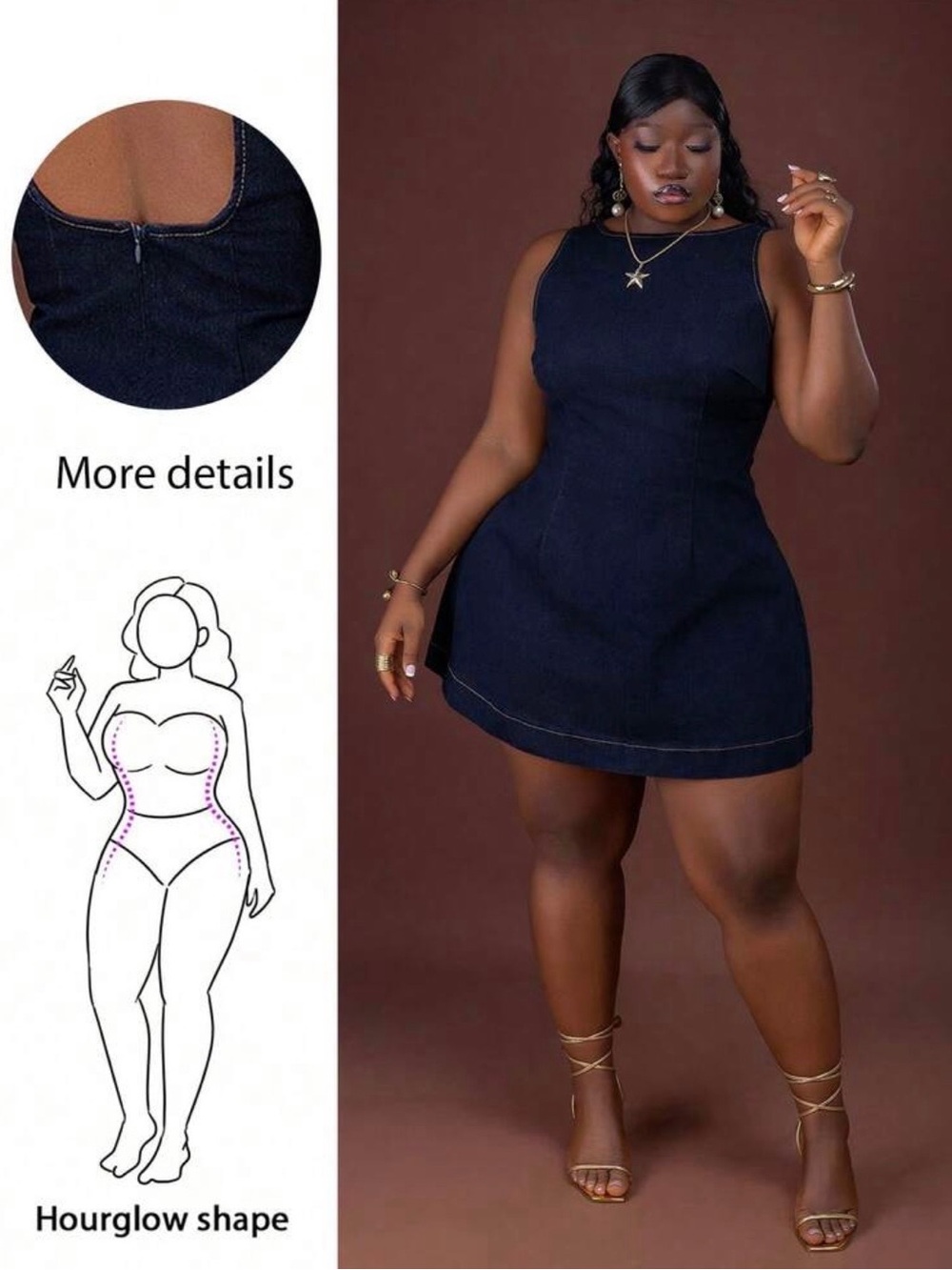 Classic Sleeveless Denim Mini Dress - Navy